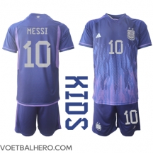 Argentinië Lionel Messi #10 Uit tenue Kids WK 2022 Korte Mouwen (+ broek)