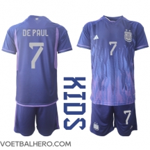 Argentinië Rodrigo de Paul #7 Uit tenue Kids WK 2022 Korte Mouwen (+ broek)