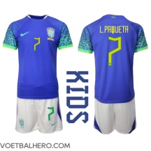 Brazilië Lucas Paqueta #7 Uit tenue Kids WK 2022 Korte Mouwen (+ broek)
