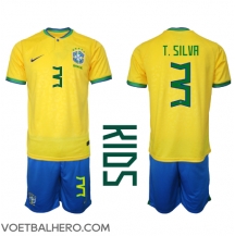 Brazilië Thiago Silva #3 Thuis tenue Kids WK 2022 Korte Mouwen (+ broek)
