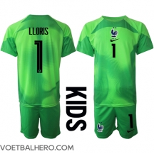 Frankrijk Hugo Lloris #1 Keeper Uit tenue Kids WK 2022 Korte Mouwen (+ broek)